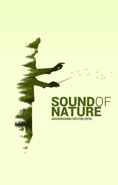 Vector Music orchestra conductor with green forest