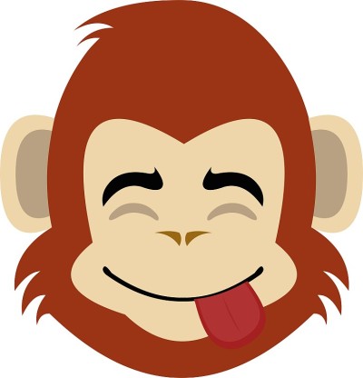 矢量emoticon插图卡通猴子的头与快乐的表达与它的眼睛闭上和伸出它的舌头