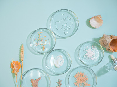 基于天然成分的环保化妆品。护肤用的乳霜和血清。