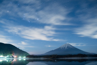 日本山梨县富士山星空守日湖旅游