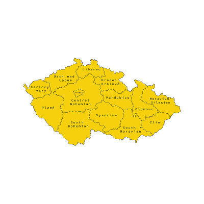 捷克行政区划地图矢量图。矢量地图。