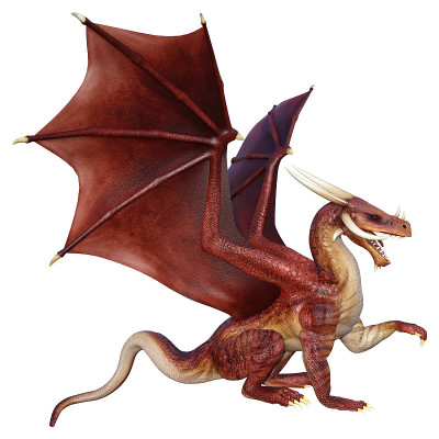 3D插图幻想龙在白色