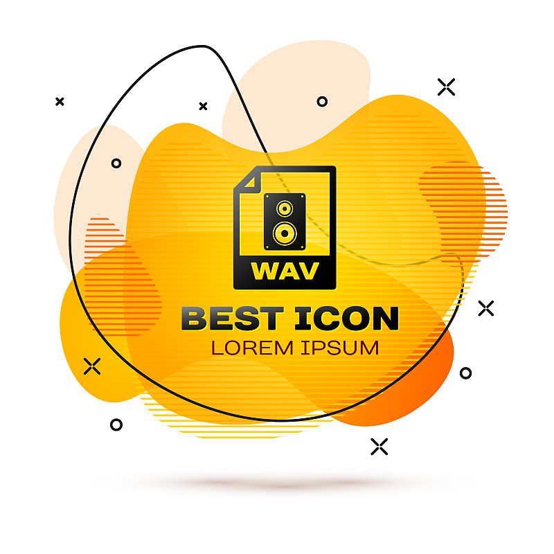 黑色WAV文件文件图标。下载wav按钮图标隔离在白色背景。WAV波形音频文件格式的数字音频riff文