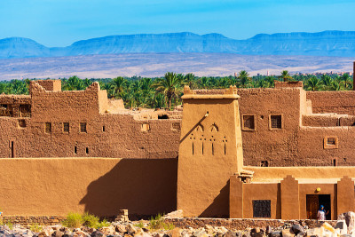 摩洛哥扎戈拉的Kasbah taourrt外观。