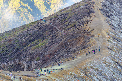 游客在火山的路径