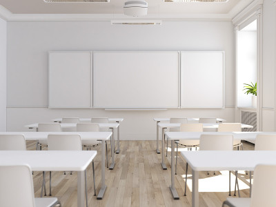 空的学校教室。三维渲染