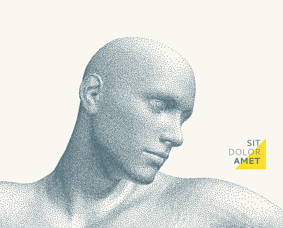 由点做成的抽象人头。点脸背景的侧视图。面部识别。3 d矢量插图。