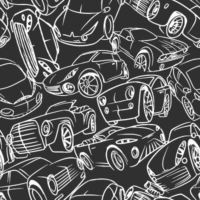 无缝模式与手写汽车。矢量插图。