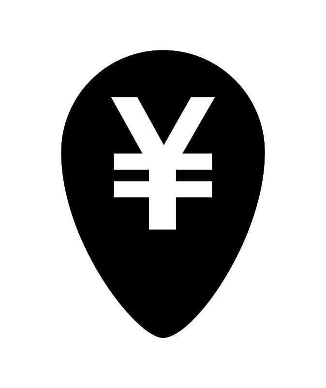 yen currency money symbol in pin point icon isolat