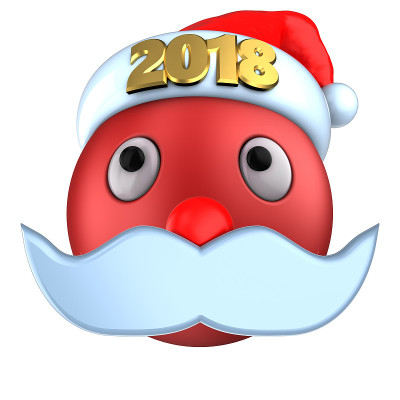 3d红色表情微笑与2018圣诞帽