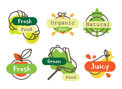 Set of fresh tasty fruits and vegetables icons. Id