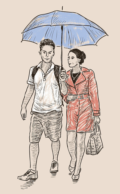 雨伞下的年轻情侣
