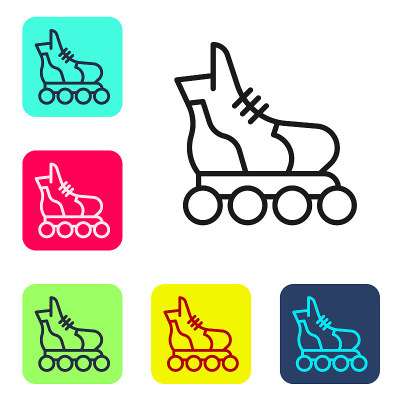 Black line Roller skate icon isolated on white bac