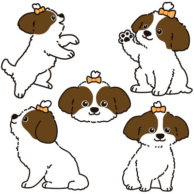 一套概述棕色狮子狗插图