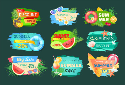 夏季折扣横幅设置矢量插图