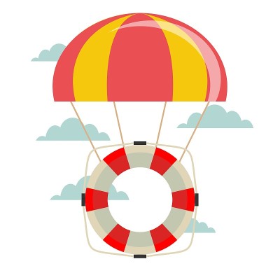 空中装有降落伞的救生圈