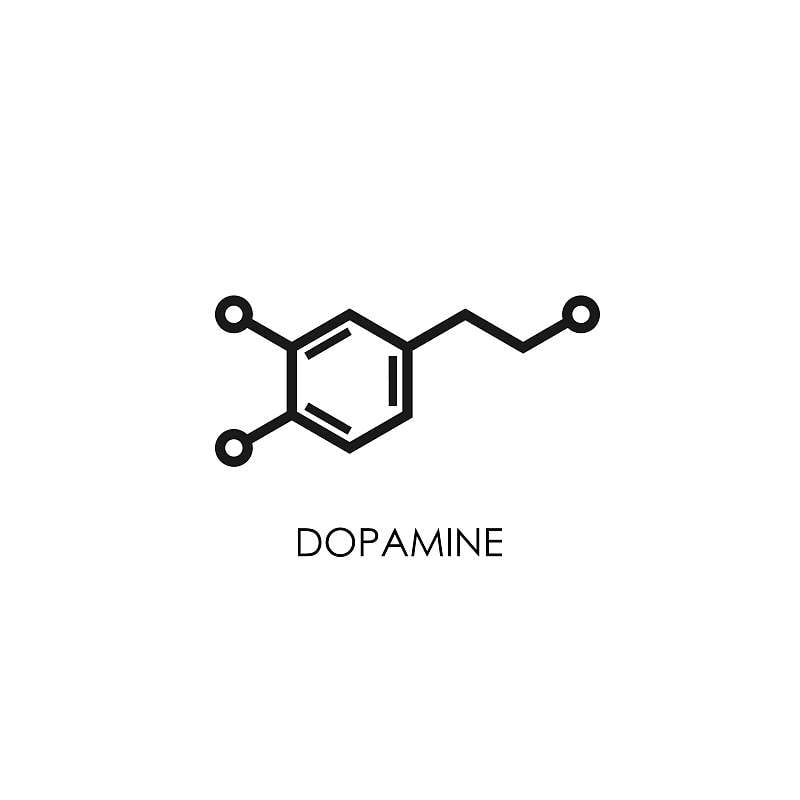 多巴胺分子结构。神经递质分子。骨化学公式。