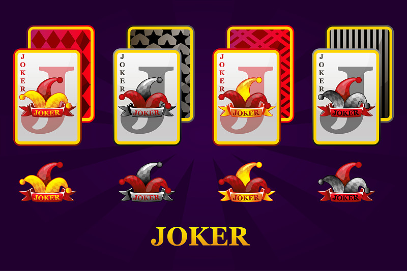 一套四个小丑玩扑克套装和赌场。Joker扑克符号为赌场和GUI图形。