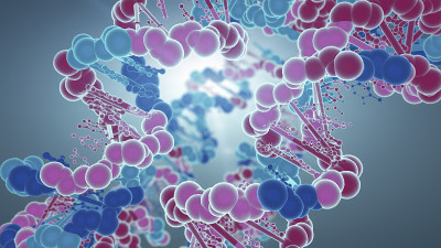 蓝色背景下Dna分子的生物化学概念