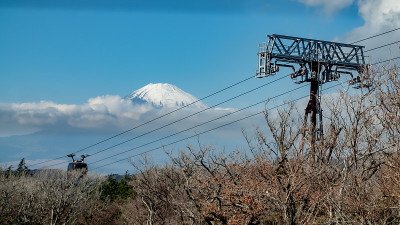 日本箱根的富士山和观光缆车。