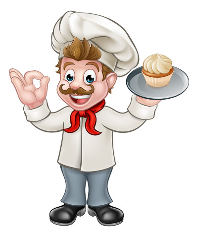 Baker Holding Cake Cartoon Mascot