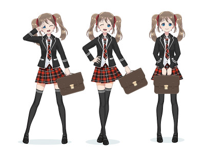 美丽的动漫女学生穿裙子