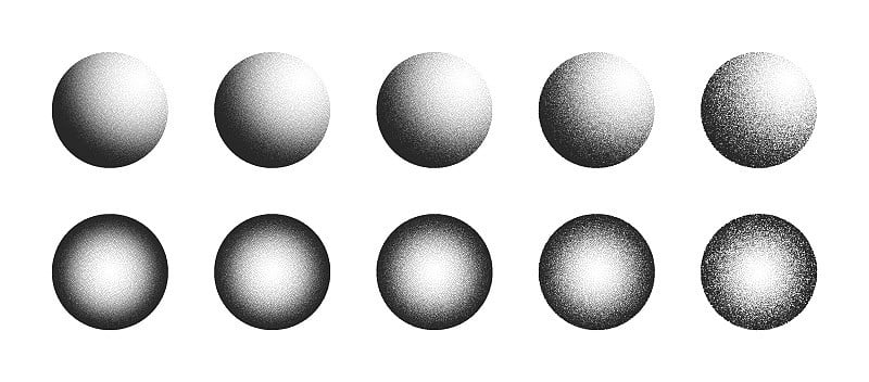 网络手绘点画3D球体矢量抽象形状设置在不同的变化孤立在白色背景