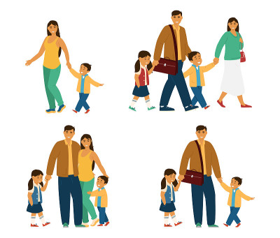 Smiling Asian Family With Kids