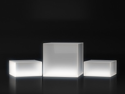 白色基座，白色灯光，黑色背景，空白产品架。3 d渲染。