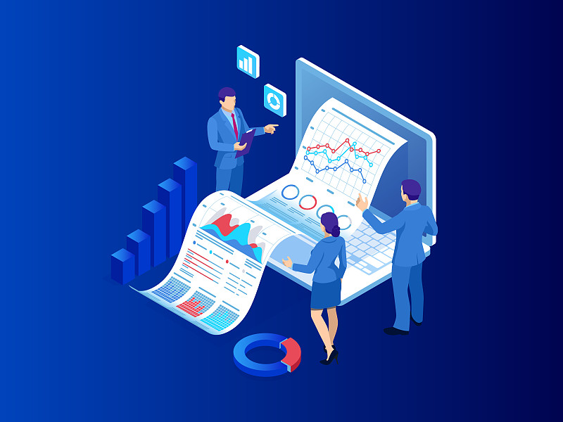 Isometric Expert team for Data Analysis, Business 