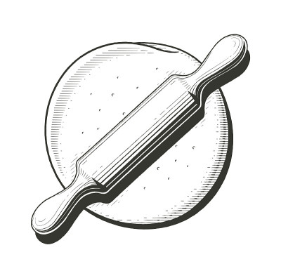 面团和擀面杖。烘烤。的腐蚀。矢量插图。