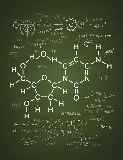 绿色黑板上的分子结构图