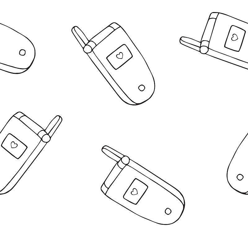 手绘涂鸦草图复古手机的矢量无缝模式