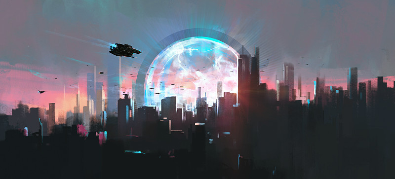 城市中的时空穿梭装置，3D插图