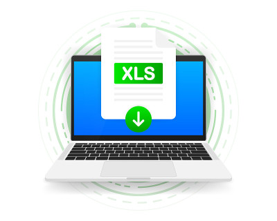 下载XLS图标文件与标签在屏幕计算机。下载文档的概念。矢量插图。