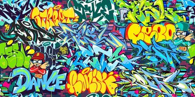 彩色无缝抽象嘻哈街头艺术涂鸦风格城市书法矢量插图背景艺术模板