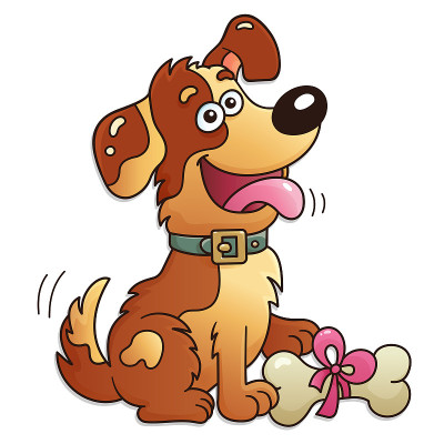 Funny dog with bone isolated on white background. 