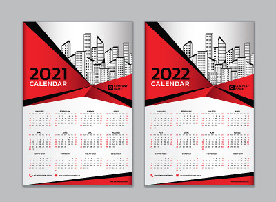 日历2021-2022模板矢量。挂历设计，12个月包括。