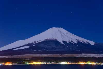 富士山和山中子湖的夜景