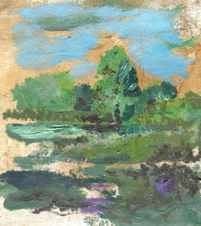 夏季风景画未完成的绘画