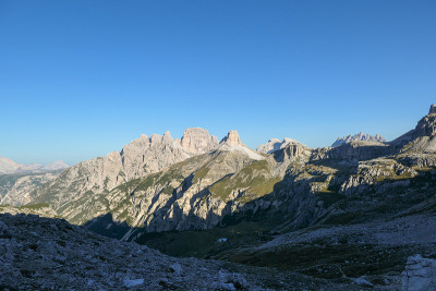 A view on a vast valley in Italian Dolomites. The 