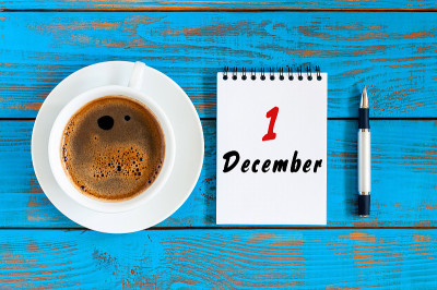 12月1日。每月第一天，俯视图日历