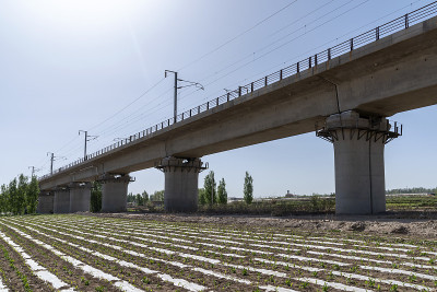高速铁路桥对天空的透视
