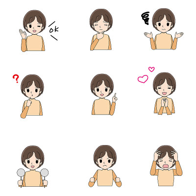 一组年轻女子的各种姿势的插图。