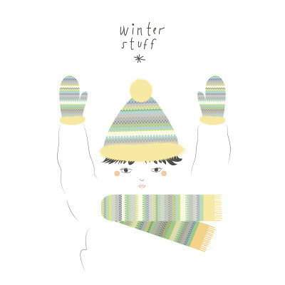 涂鸦风格的冬季服装插图在向量。