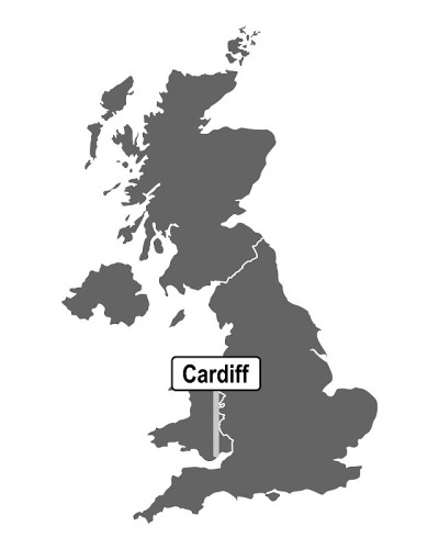 带有加的夫路标的英国地图
