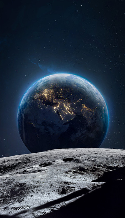 月球表面和地球外太空的夜晚行星。阿耳特弥斯月球空间计划。阿波罗月球漫步。这张图片的元素是由美国宇航局