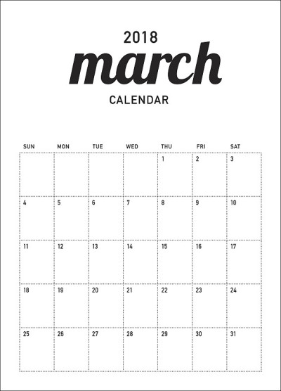 2018年3月日历规划师矢量插图