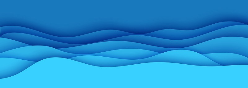 剪纸风格的波浪形边框。3d抽象背景与切割深波现代盖。蓝色层次与光滑的阴影剪纸艺术。矢量卡片插图折纸环