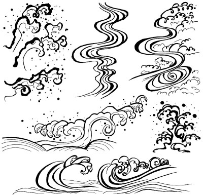 浪花。画笔描边。日本的波。